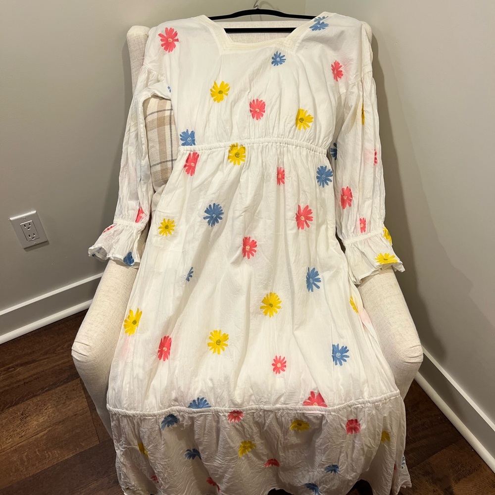 Floral Kids Dress - White with Pink and Yellow Flowers